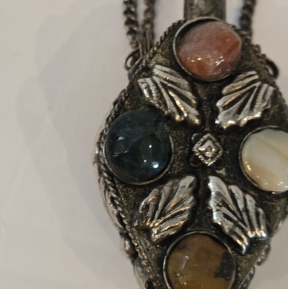 Vintage Snuff Necklace Bottle W/ Spoon Stones On Chain Perfume Unique - Picture 3 of 9